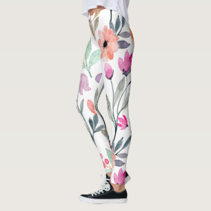 Soft Bloom Watercolor Flower Pattern Pastel Leggings
