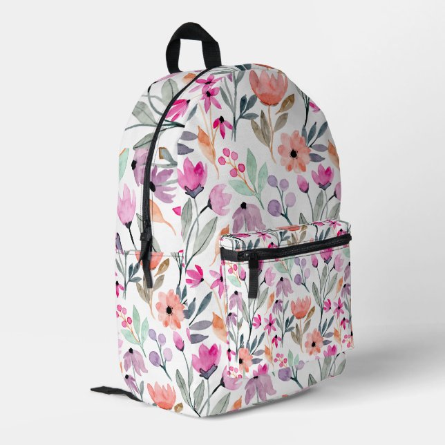 Soft Bloom Watercolor Flower Pattern Pastel  Printed Backpack (Back Corner Left)