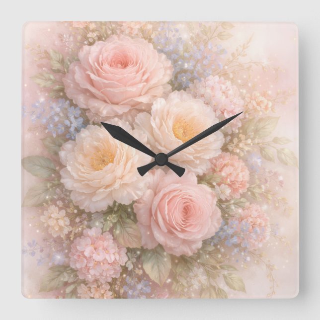 Soft Blossom Dreams  Square Wall Clock (Front)