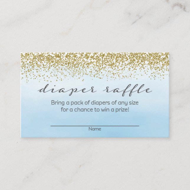 Soft Blue and Gold Baby Shower Diaper Raffle Enclosure Card (Front)