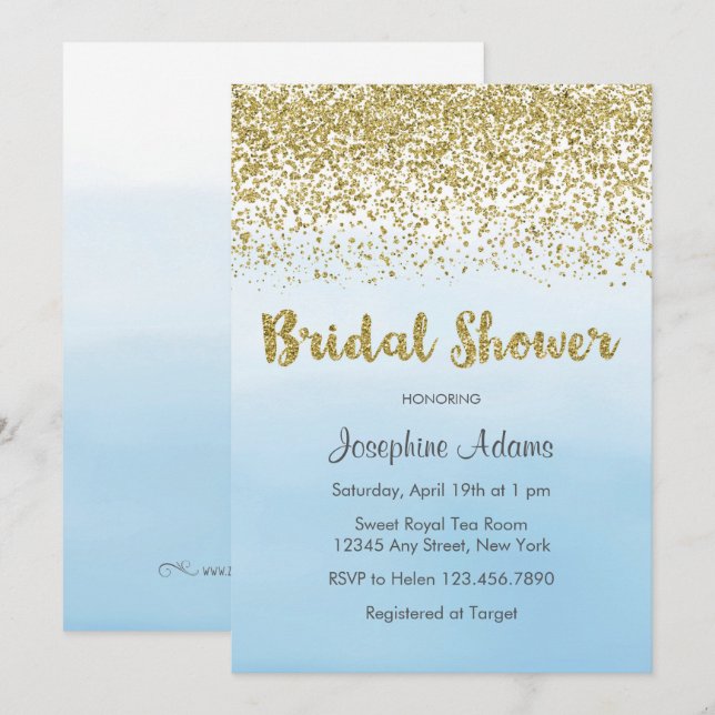 Soft Blue and Gold Bridal Shower Invitation (Front/Back)