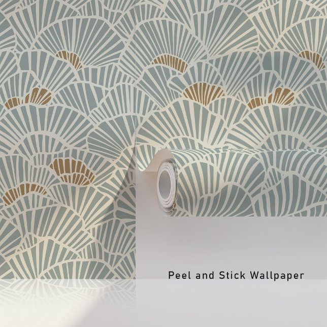 Soft Blue and Gold Fan Shell Art Deco Wallpaper (Creator Uploaded)