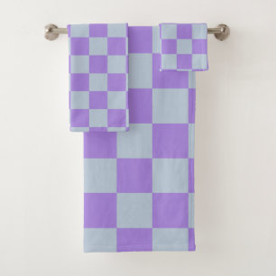 Soft Blue and Lavender Chequered Bath Towel Set