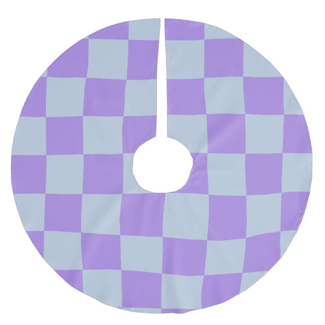 Soft Blue and Lavender Chequered Brushed Polyester Tree Skirt (Front)