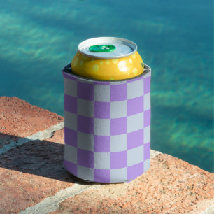Soft Blue and Lavender Chequered Can Cooler