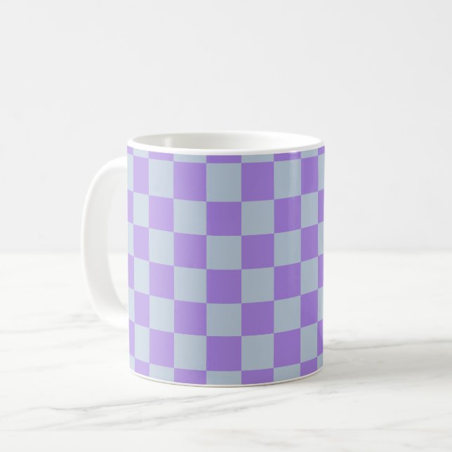 Soft Blue and Lavender Chequered Coffee Mug (Front Left)