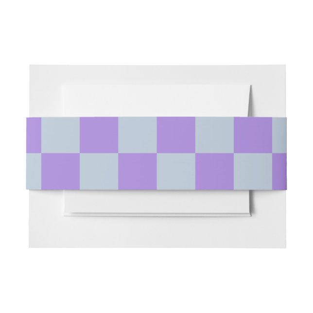 Soft Blue and Lavender Chequered Invitation Belly Band (Front Example)