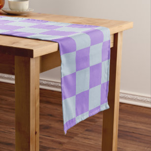 Soft Blue and Lavender Chequered Long Table Runner