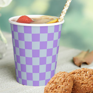 Soft Blue and Lavender Chequered Paper Cups