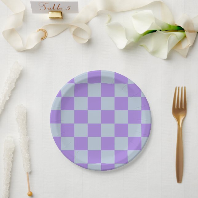 Soft Blue and Lavender Chequered Paper Plate (Wedding)