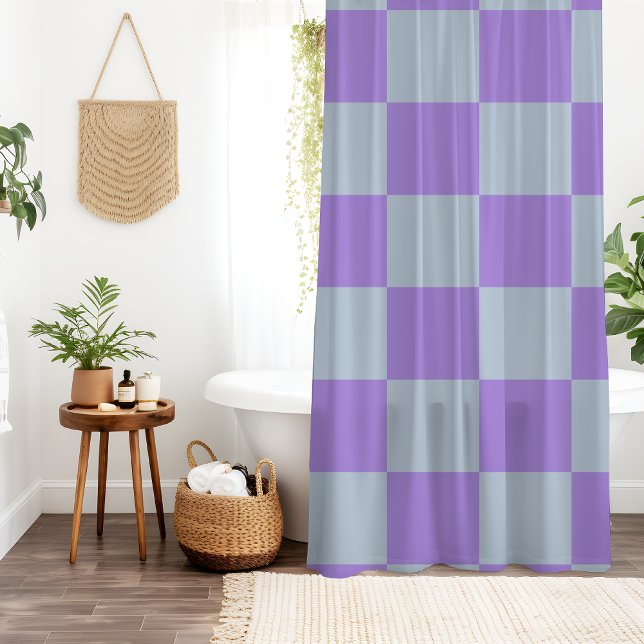 Soft Blue and Lavender Chequered Shower Curtain (Creator Uploaded)