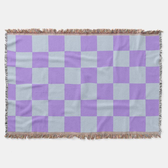 Soft Blue and Lavender Chequered Throw Blanket (Front)