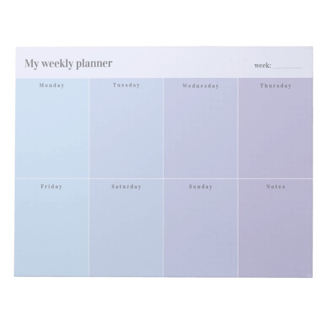 Soft Blue and Lavender Custom Weekly Planner Notepad (Front)
