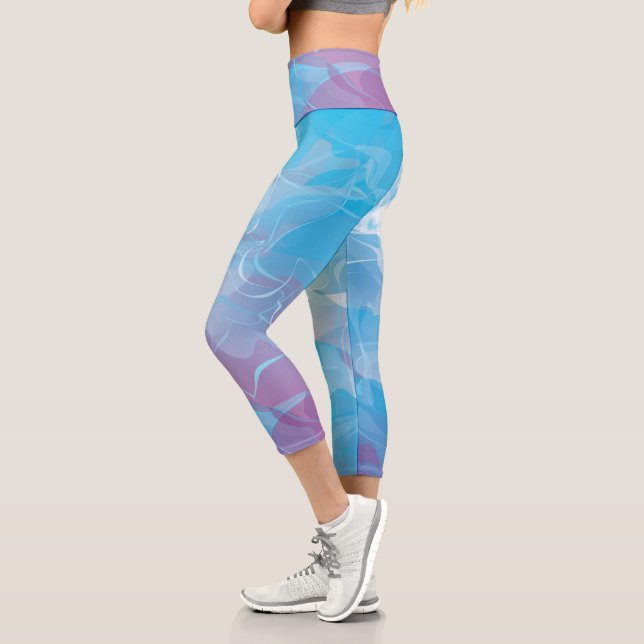 Soft Blue and Lilac Abstract Capri Leggings (Left)