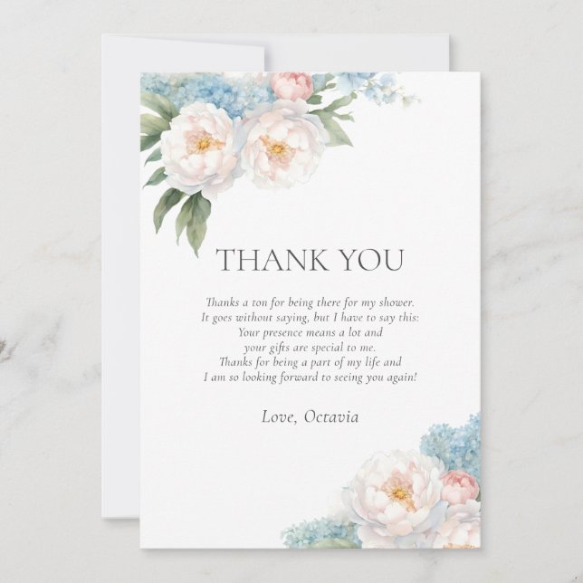 Soft Blue and Pink Flowers classic Bridal Shower Invitation (Front)