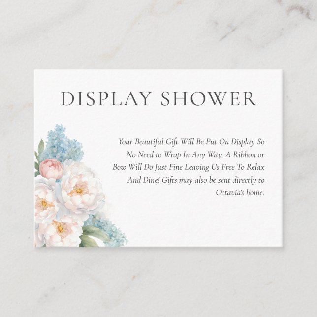 Soft Blue and Pink FLOWERS DISPLAY SHOWER Enclosure Card (Front)
