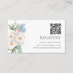 Soft Blue and Pink FLOWERS QRCODE REGISTRY Enclosure Card