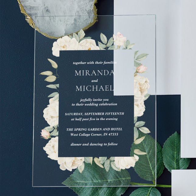 Soft Blue and Pink Flowers Spring Botanical Acrylic Invitations (Creator Uploaded)
