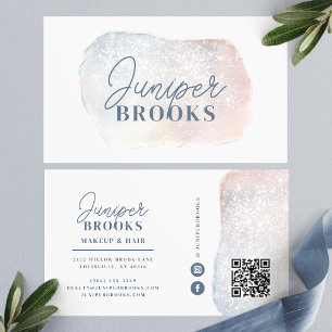 Soft Blue and Pink Watercolor Glitter Social Media Business Card