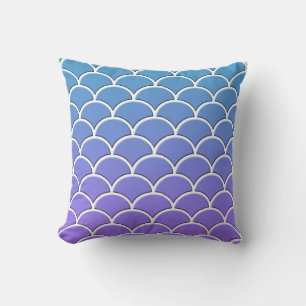 Soft Blue and Purple Japanese Wave Pattern Pillow