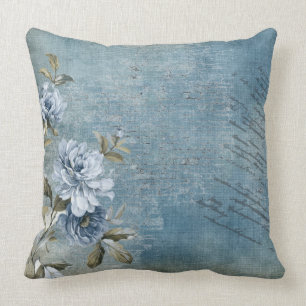 Soft Blue and Roses Throw Pillow