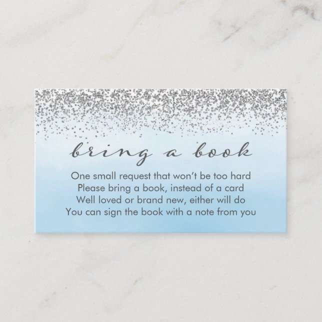 Soft Blue and Silver Baby Shower Book Request Card (Front)