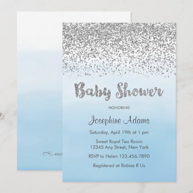 Soft Blue and Silver Baby Shower Invitation (Front/Back)