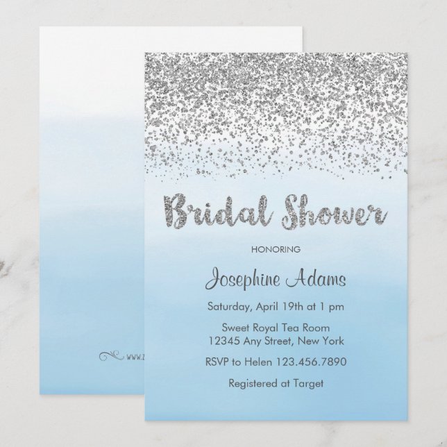 Soft Blue and Silver Bridal Shower Invitation (Front/Back)
