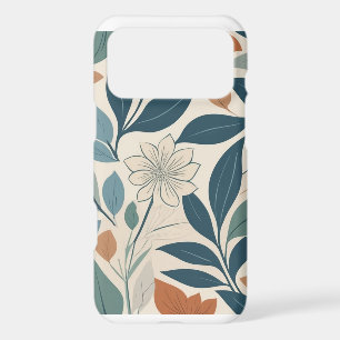 Soft Blue and Terracotta Floral Botanical Pattern