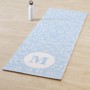 Soft Blue and White Botanical with Monogram Yoga Mat