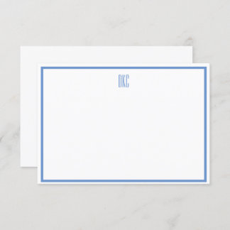 Soft Blue and White Monogrammed Flat Note Card
