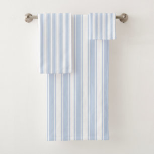 Soft Blue and White Ticking Stripe Bath Towel Set