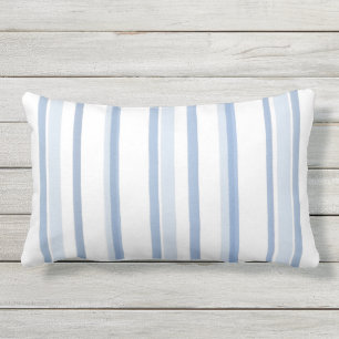 Soft Blue and White Watercolor Stripes Lumbar Cushion