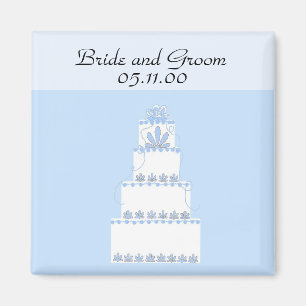 Soft Blue and White Wedding Cake Magnet