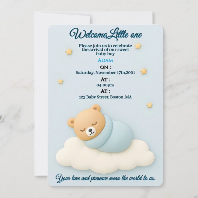 Soft Blue Baby Shower Invitation Boy (Front)