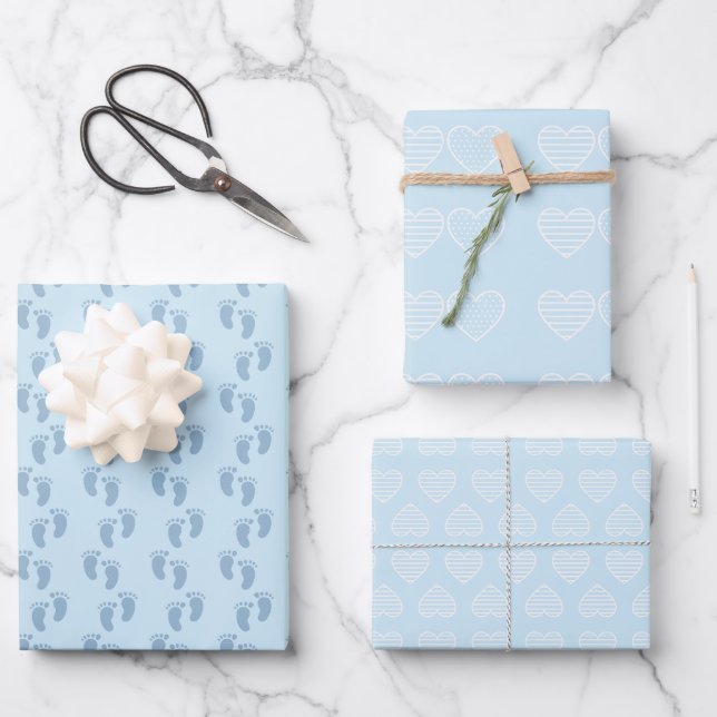 Soft blue baby shower wrapping paper sheet (Front)