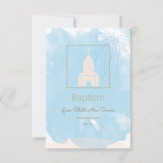 Soft Blue Baptism RSVP with Gold Accents (Front)