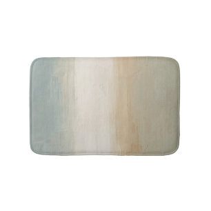 Soft Blue Beige Olive Grey Rustic Abstract Print Bath Mat