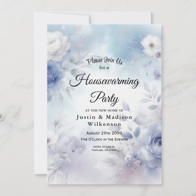 Soft Blue Blossoms and Lavender Mist Invitation (Front)