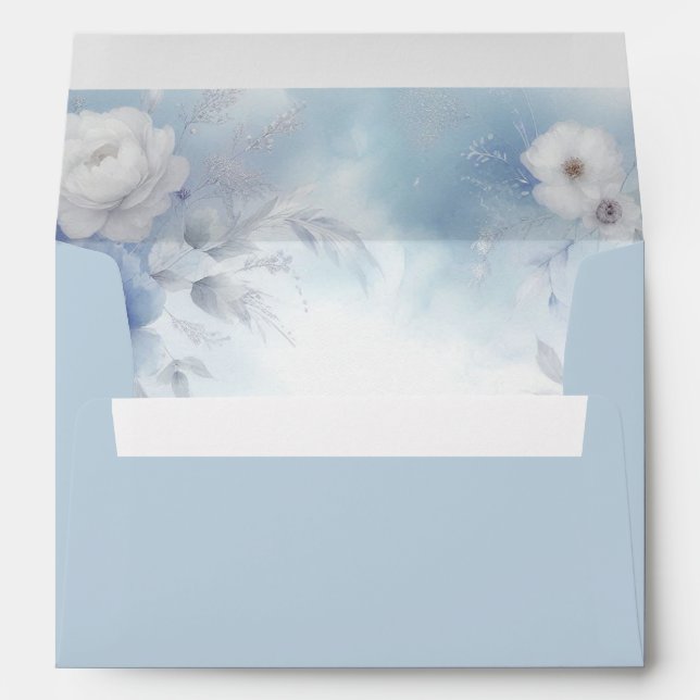 Soft Blue Blossoms and Lavender Mist Wedding Envelope (Back (Bottom))