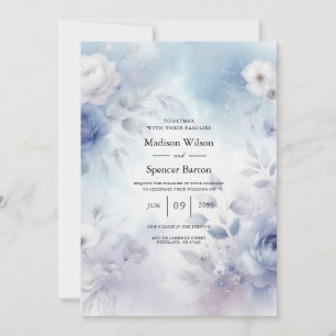 Soft Blue Blossoms and Lavender Mist Wedding Invitation