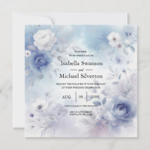 Soft Blue Blossoms and Lavender Mist Wedding Invitation
