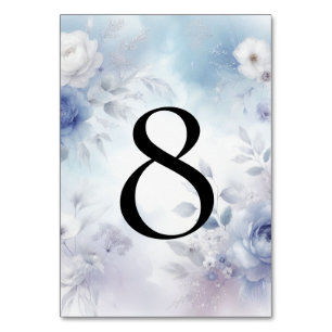 Soft Blue Blossoms and Lavender Mist Wedding Table Number