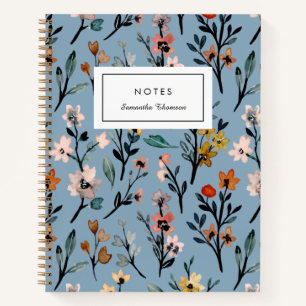 Soft Blue Bohemian Blooms Custom Notebook