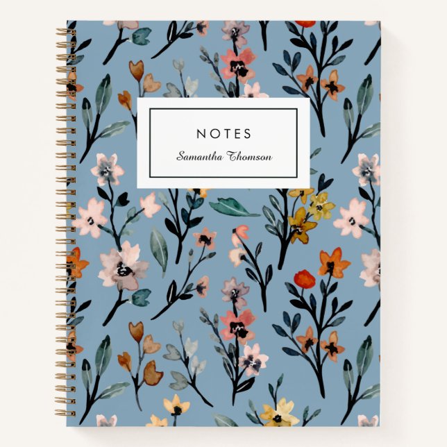 Soft Blue Bohemian Blooms Custom Notebook (Front)