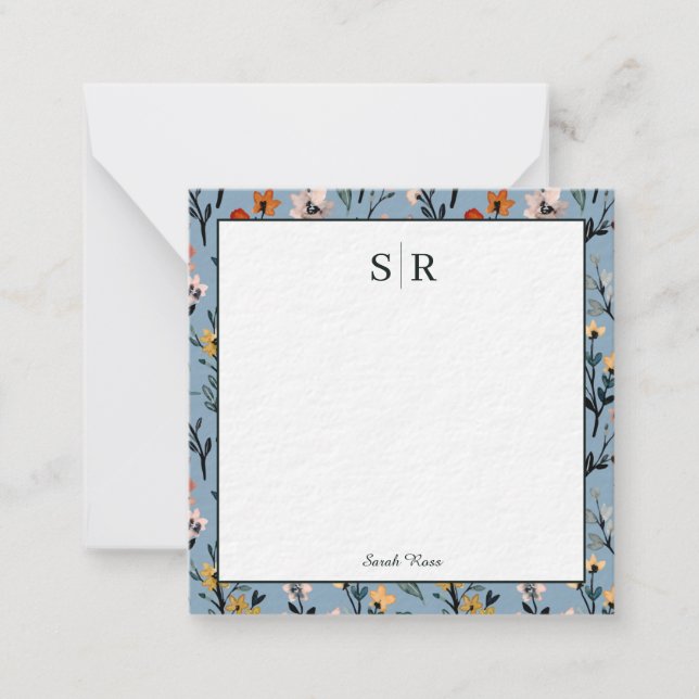 Soft Blue Boho Chic Watercolor Floral Custom Card (Front)