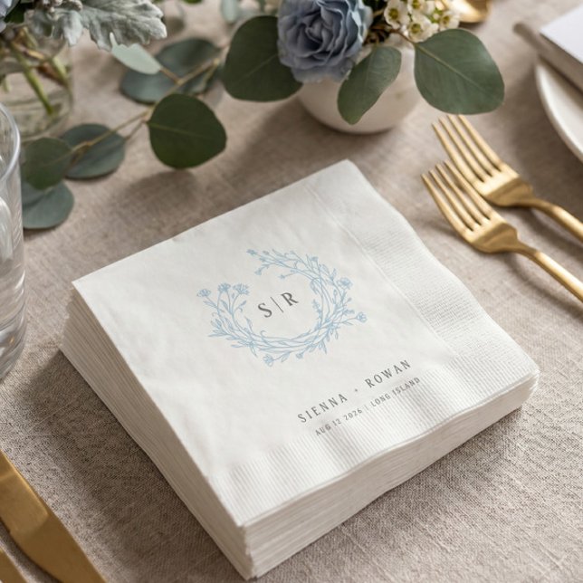 Soft Blue Boho Ornate Monogram Wedding Napkin (Creator Uploaded)