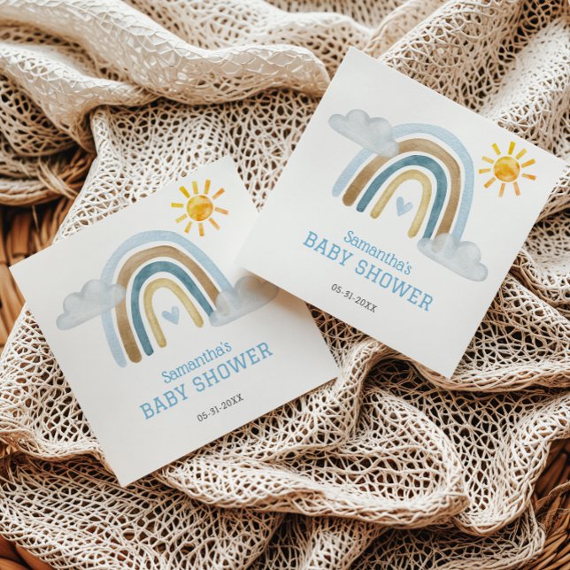 Soft Blue Boho Rainbow Baby Shower Napkins (Creator Uploaded)