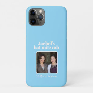 Soft Blue Bold Typography Bat Mitzvah iPhone 11 Pro Case