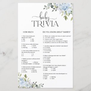 Soft Blue Botanical Baby Shower Baby Trivia